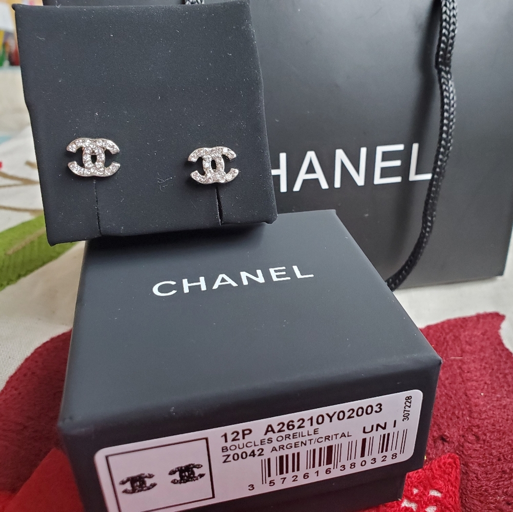 Chanel CC silver tone stud earrings